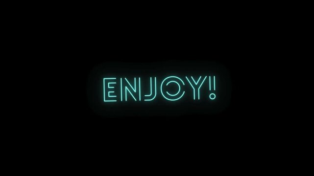 Neon sign displaying the word "ENJOY!!" in bright blue against a black background.