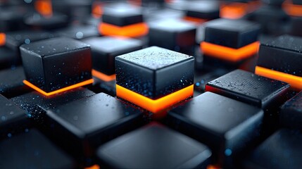 Abstract 3 d cubes with orange glow and detailed texture composition