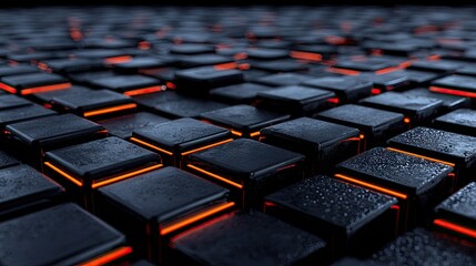 Fototapeta premium Abstract digital surface of illuminated dark squares background