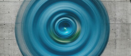 Abstract swirling blue vortex with a concrete background.