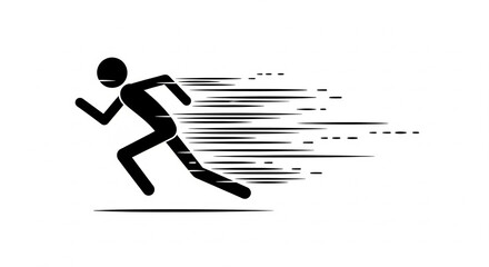 Obraz premium A black stick figure icon running at high speed with motion blur lines trailing behind.