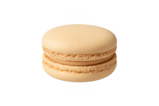 Single beige macaron cookie dessert on transparent background