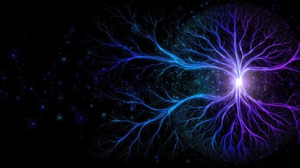 Abstract neural network with glowing energy on black background