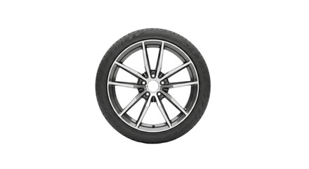 Obraz premium Shiny silver car wheel with black tire on white background