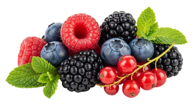 Fresh assortment of mixed berries with mint leaves - Powered by Adobe