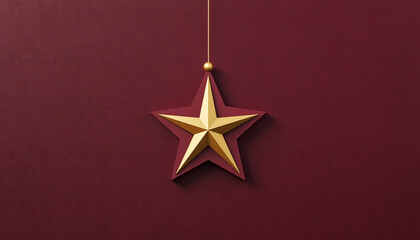 Fototapeta premium christmas star on red background Minimalist Christmas wallpaper with a red background and a single bright golden star in the center, clean and modern design.