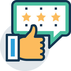 Thumbs Up Gesture With Speech Bubble And Stars Rating In Teal Green And Orange Colors On Transparent Background