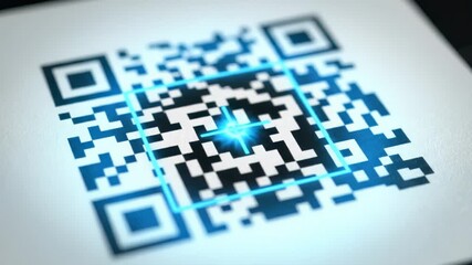 Scanning Qr Code on White Background, Close Up Scan With Blue Light - Powered by Adobe