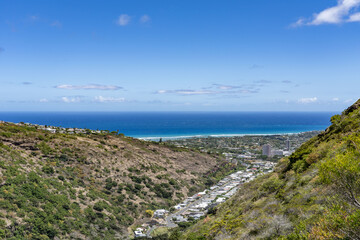 Waiʻalae Nui Gulch. Mauʻumae Ridge Trail (Puʻu Lanipō), Honoululu, Oahu, Hawaii. Koʻolau Range, shield volcano.