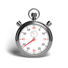 Classic metallic stopwatch with shadow. 3d rendering