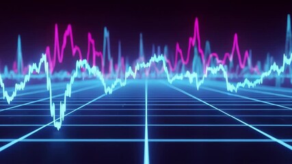 Digital sound wave visualization on an abstract grid. Modern technology concept with data processing and secure information. - Powered by Adobe