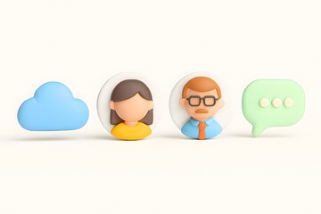 Digital communication and cloud storage icons representing online services and connectivity