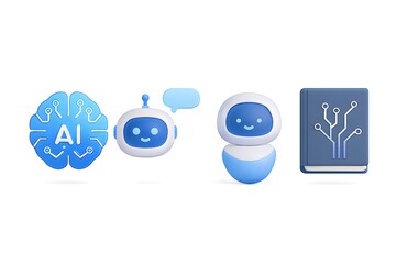 Artificial intelligence and robotics concept with brain robots and book on white background