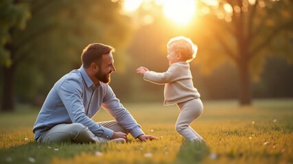 An inspiring and gentle depiction of a super dad engaged in various activities, showcasing the balance of caregiving and playfulness, providing copy space for inspirational slogans.