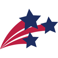 Three Blue Stars Trailing Red Streaks on a White Background Symbolizing Patriotism and Celebration