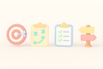 Cute pastel colored office supplies and stationery items arranged in a row