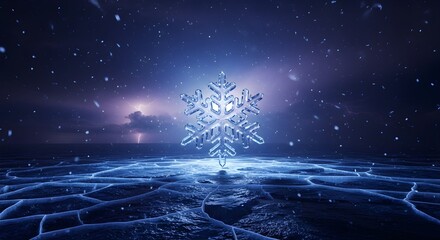 Ethereal Snowflake Over Cracked Ice