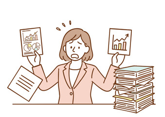 仕事に追われて困惑する女性ビジネスマン