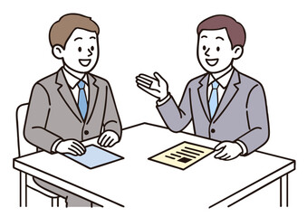 商談面接で話すビジネスマンたちのイラスト