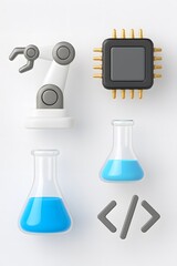 Robotics microchip chemistry and programming icons representing technology and innovation
