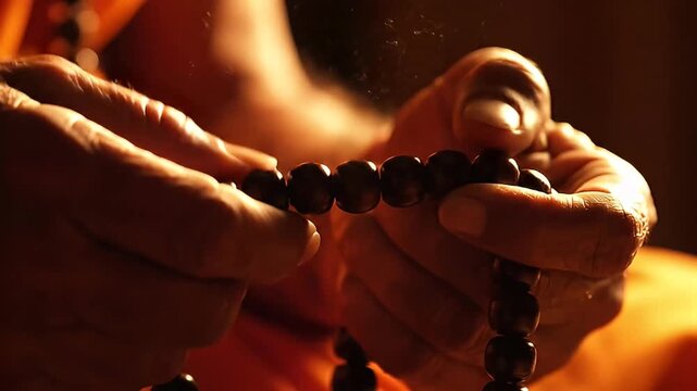hands praying using traditional spiritual prayer beads