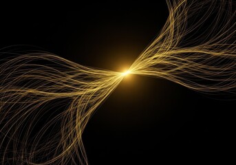 Naklejka premium Abstract golden light trails converging, creating a dynamic and elegant design for modern backgrounds and artistic compositions. Abstract golden energy waves converging at a bright light source