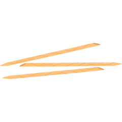 Three Natural Wood Toothpicks Arranged Diagonally on a Transparent Background