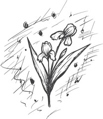 Rough Hand-Drawn Iris Blossom Line Art