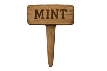 Wooden garden marker displaying mint herb name