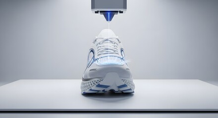 3D Printer Creating a White Sneaker in a Modern Studio.