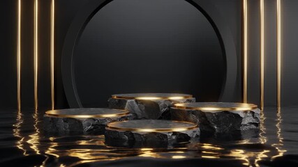 Elegant Black Friday promotion video loop with black stone platforms with gold details 