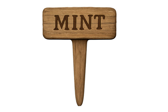 Wooden garden marker displaying mint herb name