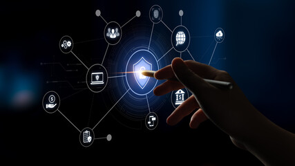 A complete cybersecurity system concept. Providing network protection for online banking, cloud...