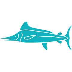 Teal Marlin Silhouette Isolated On White Background Artistic Representation Of A Large Ocean Dwelling Game Fish With A Spear Like Bill And Dorsal Fin