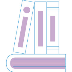 Three Books Stacked Together with Purple Covers and Blue Outlines on a Transparent Background Illustrating Knowledge and Learning