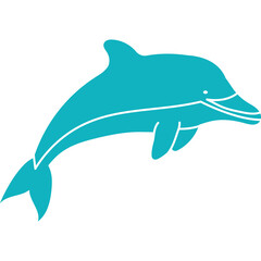 Turquoise Silhouette of a Dolphin Leaping with a White Outline on a Transparent Background