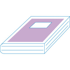 Stylized open book with lavender cover and white page rectangle against a clean transparent background