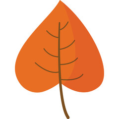 Stylized Orange Autumn Leaf with Brown Stem and Veins on a Transparent Background Minimalist Illustration of a Single Leaf Shape