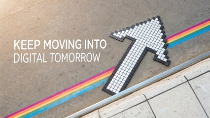 Fototapeta premium Pixelated arrow moving upward towards a hopeful future