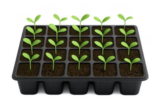 Seedlings growing in a tray representing new beginnings