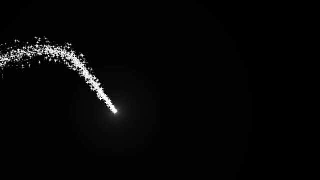 Glitter sparkle stars animation, magic dust particle trail, glittering stars lines, shining light twinkle stars, fairy dust sparkle motion, glowing confetti burst effect on black screen background, 4K