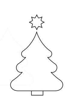 Minimal outline pine tree / fir Christmas tree with star topper. Flat vector style on transparent background. High resolution vertical PNG for holiday, winter, Xmas decor, branding, stickers, design.