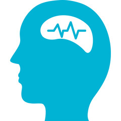 Turquoise Silhouette Head With Brain Wave Icon Inside On Transparent Background Represents Mind Health And Neurological Activity