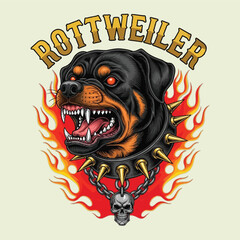 Fierce Canine Guardian Illustration with Fiery Aura and Spiked Collar - Intense Dog Art Representing Power and Protection Design