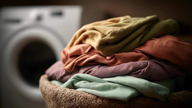 Medium shot of AIdriven washing machine adjusting cycles based on fabric type and soil level for efficient cleaning and fabric care.