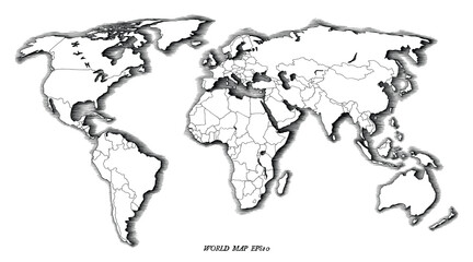 Vintage Hand-Drawn World Map – Black and White Retro Globe Outline Illustration