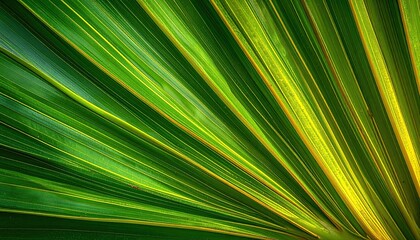 Vibrant Green Palm Leaf with Golden Highlights and Dewdrops Under Soft Pastel Sunset Light Perfect Tropical Nature Macro Shot