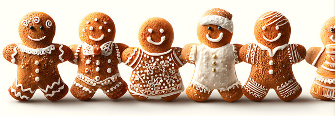 Collection of different gingerbread men on a transparent background. The concept of holidays and fun.
