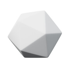 3d Icosahedron White color, Abstract realistic rendering of 3d geometry shape object element
