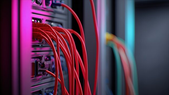 Close Up Of Colorful Server Cables In A Rack - Powered by Adobe